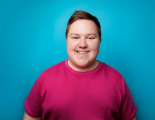 Headshot Portrait of a Smiling Man with Contemporary Style, Isolated on Color Background with Ample Copy Space