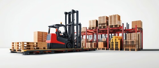 Obraz premium Fully automated warehouse with robotic forklifts transporting pallets, robotic forklifts, automated inventory transport