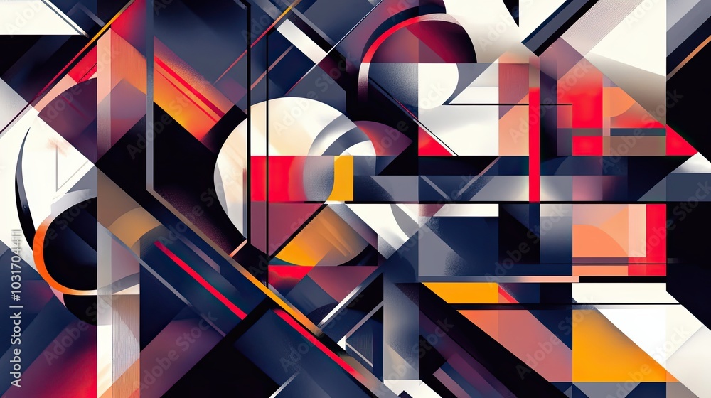 Poster abstract geometric composition with vibrant colors and intersecting shapes