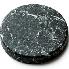 Fototapeta premium Black Marble Round Tabletop Isolated White Background Product Display Design Element