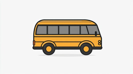 Yellow School Bus Icon   Flat Design  Transportation Illustration