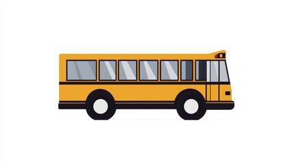Yellow School Bus Icon  Flat Design  Transportation Illustration