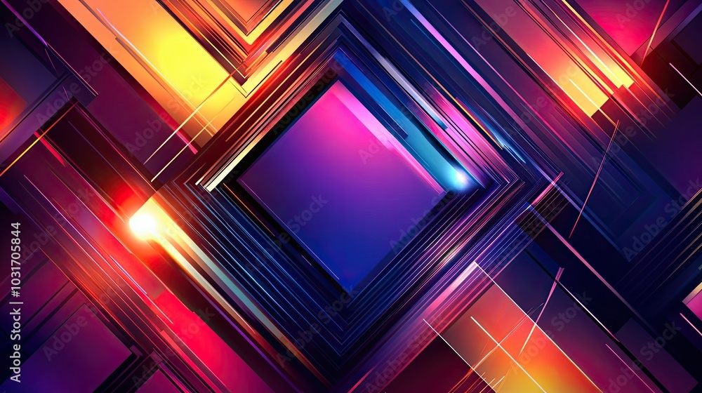 Poster abstract geometric pattern with vibrant colors and glowing lines