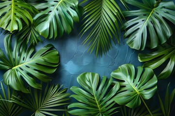 Tropical Leaf Arrangement on Textured Background for Nature-Themed Design Projects