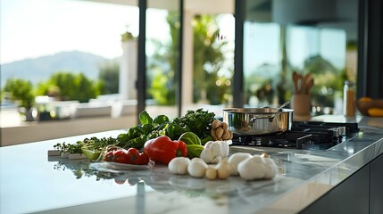 Gourmet Meal in Luxurious Villa Kitchen with Fresh Local Ingredients