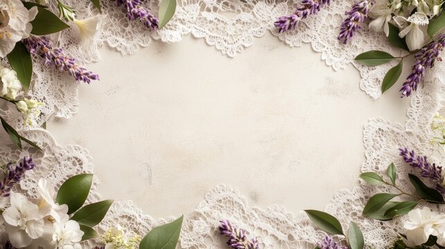 A floral arrangement with lace borders, perfect for invitations or decorative purposes.