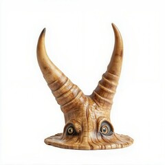 Unique horned creature sculpture, white isolate background