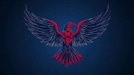 Obraz premium Red and Black Eagle Illustration with Spread Wings on Blue Background