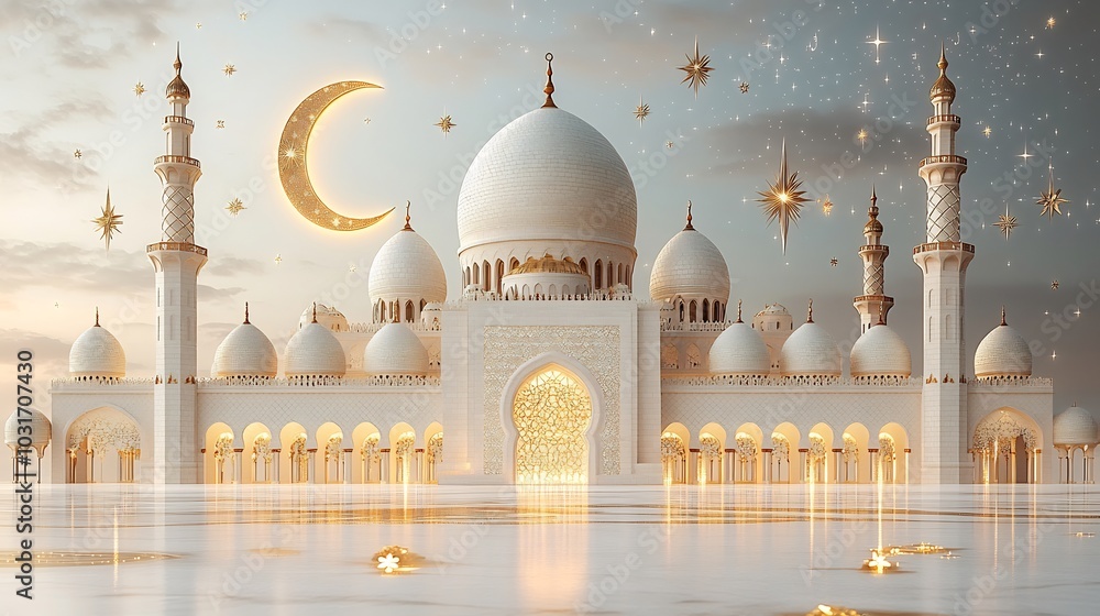Aufkleber ramadan kareem design a 3d mosque dome crescent moon and stars with open space for personalized text