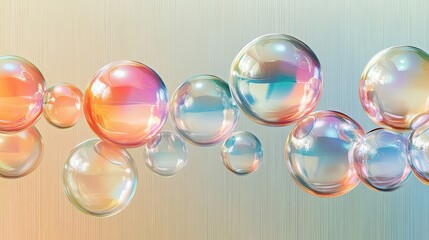 Iridescent Spheres Floating on a Striped Background
