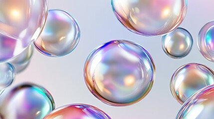 Iridescent Spheres Floating on a Light Background