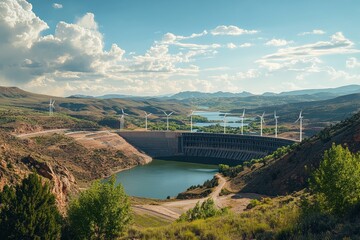 An image of various forms of renewable energy infrastructure