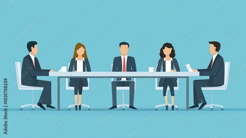 Poster a panel interview with a group of hiring managers discussing potential candidates for a high-level o