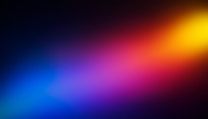 Defocused Blue lilac Oxide red Broom yellow radiance soft texture on dark black abstract empty space background. Neon blur glow. Color light overlay. Copy space.