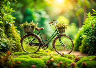 Fototapeta premium Tilt-Shift Bicycle with Eco-Friendly Plant Decor for Energy Conservation in Nature