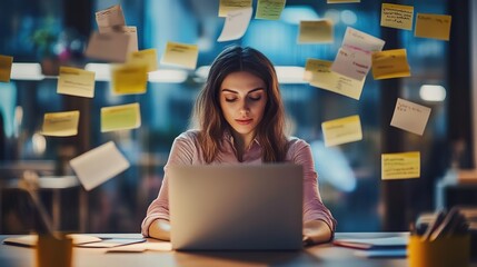 A professional virtual assistant working from a laptop, juggling tasks like calendar management, emails, and project coordination