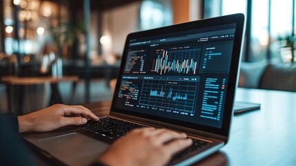 A professional taking an online course to upskill for their occupation, with charts of key skills on their laptop screen.