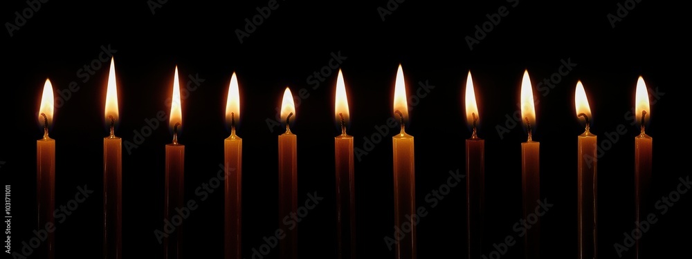 Poster flickering candles illuminating the darkness, a serene alignment of glowing candles casting gentle s