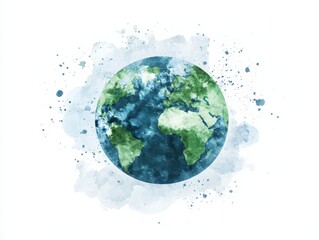 Watercolor globe featuring lush green continents and soft, dreamy hues, capturing the beauty of our planet.