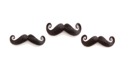 Three Curled Black Mustaches on Clear Background Generative AI