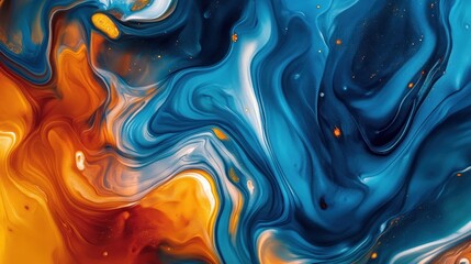 Fototapeta premium Abstract swirling blue, orange and white paint.