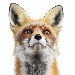 Red Fox Portrait   Isolated Close Up of Curious Animal with White Background