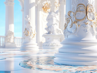 French Chateau Background Ornate Columns and Mosaic Patterns for Elegant Architecture