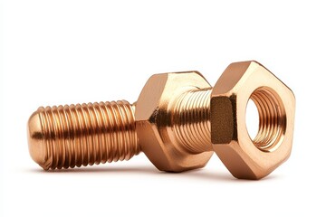 A heavy-duty bolt and matching nut, showing detailed threading, isolated on a white background
