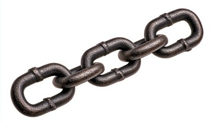 Obraz premium A heavy-duty chain link, with rough metal texture, isolated on a white background