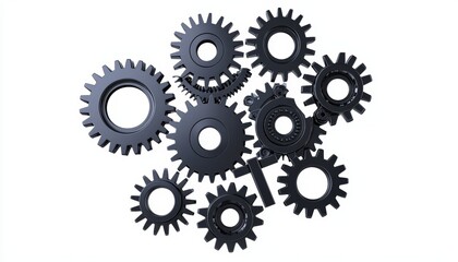 A heavy-duty gear set with interlocking teeth, perfectly aligned, isolated on a white background