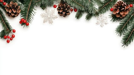 Frosty Watercolor Border with Snowflakes and Winter Foliage: Soft White Space for Your Text