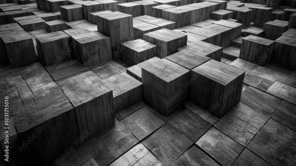 Poster abstract background of wooden blocks arranged in a grid pattern, creating a textured and geometric d