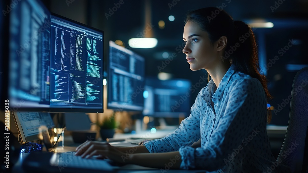 Aufkleber a worker focused on a computer screen, managing daily tasks and responsibilities in their full-time 