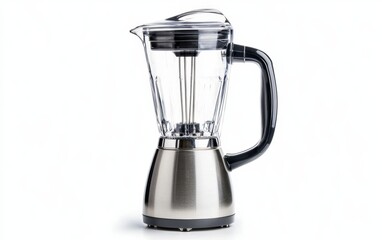 A modern stainless steel blender with sharp blades and multiple speed settings, isolated on a clean white background