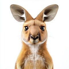 Cute Kangaroo Portrait   Australian Wildlife  Isolated on White Background