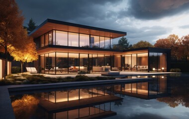 Obraz premium Modern Glass House with Pool