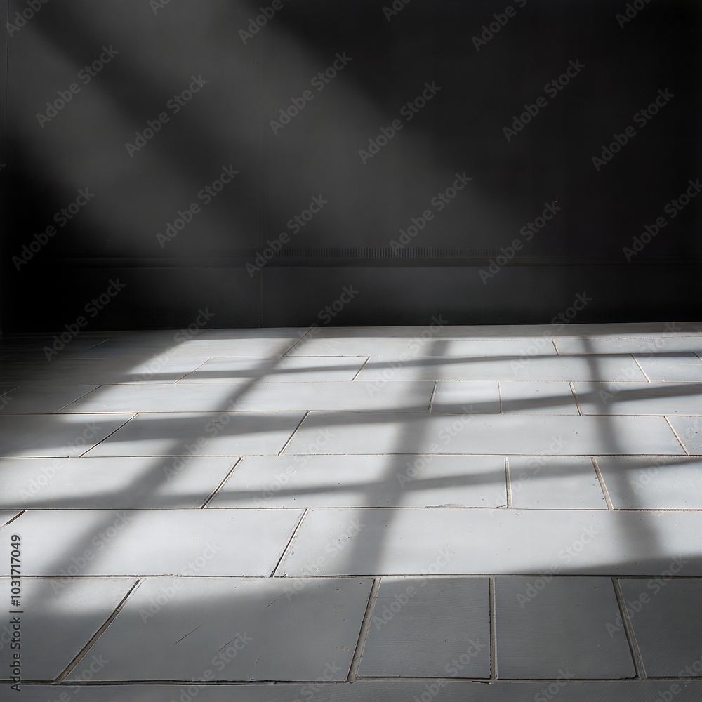 Poster sunlight casting shadows on empty floor in minimalist modern space