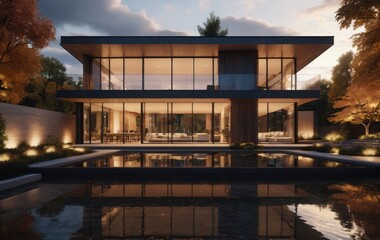 Obraz premium Modern House with Pool and Lights