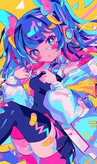 _a_cute_girl_colorful_hair_magic_magic_and_cyber_flat,a_cartoon_illustration_of_a_girl_dressed_in_jeans,generation AI