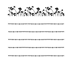 White paper note template for text with black silhouette flowers.