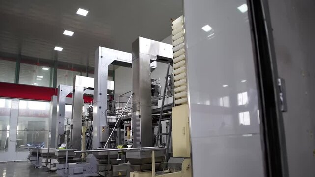 food cake factory on an assembly line, automated Cookies on a Conveyor Belt Production Line in a Factory, ready for packaging and distribution.