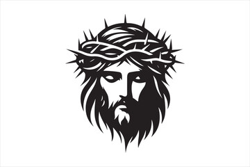 Minimalist Black Silhouette of Jesus Christ with Crown of Thorns  Clean Line Art 2.eps