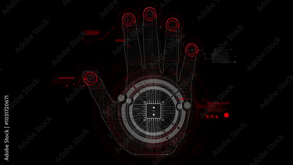 Poster modern hand scanning on futuristic and technological interface hud display