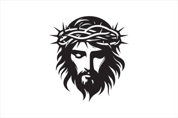 Minimalist Black Silhouette of Jesus Christ with Crown of Thorns  Clean Line Art 17.eps