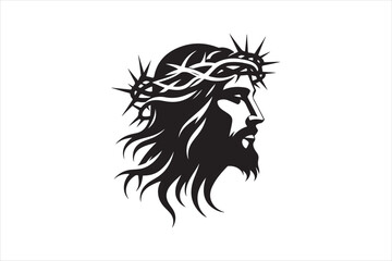 Minimalist Black Silhouette of Jesus Christ with Crown of Thorns  Clean Line Art 24.eps