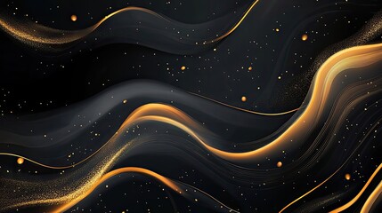 Abstract Black and Gold Wavy Background with Glitter
