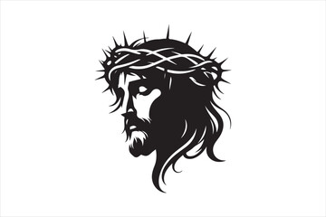 Minimalist Black Silhouette of Jesus Christ with Crown of Thorns  Clean Line Art 48.eps