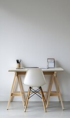 120. A minimalist workspace with a clear desk and a chair