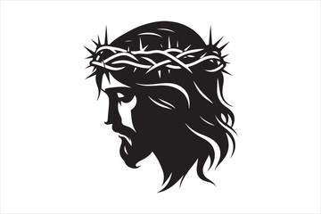 Minimalist Black Silhouette of Jesus Christ with Crown of Thorns  Clean Line Art 52.eps