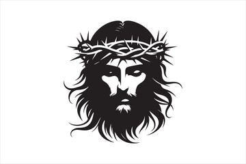 Minimalist Black Silhouette of Jesus Christ with Crown of Thorns  Clean Line Art 57.eps